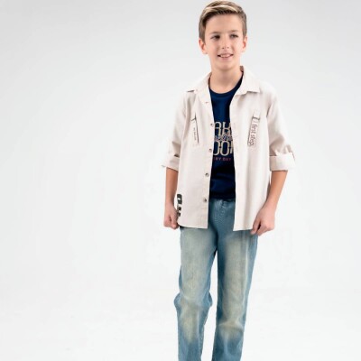 Toptan Erkek Çocuk 3' lü Gömlek Pantolon T-shirt Takım 9-12Y Cool Exclusive 2036-10103 Bej
