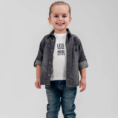 Toptan Erkek Çocuk 3' lü Gömlek T-shirt Pantolon Takım 5-8Y Cool Exclusive 2036-22665 - Cool Exclusive