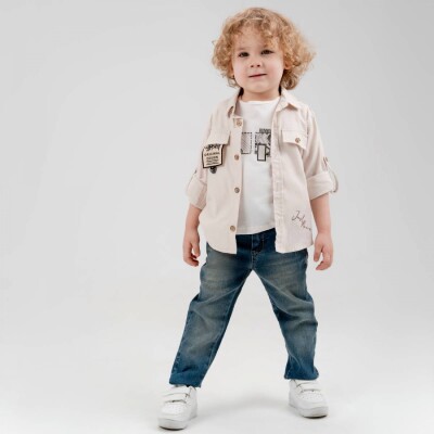 Toptan Erkek Çocuk 3' lü Gömlek T-shirt Pantolon Takım 5-8Y Cool Exclusive 2036-22727 - Cool Exclusive (1)