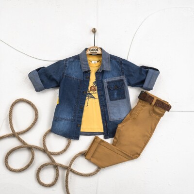 Toptan Erkek Çocuk 3' lü Kot Gömlek T-shirt Pantolon Takım 5-8Y Cool Exclusive 2036-22643 - Cool Exclusive