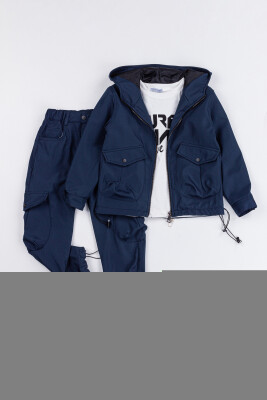 Toptan Erkek Çocuk 3'lü Body, Ceket ve Pantolon Takımı 6-9Y Gold Class 1010-3568 İndigo
