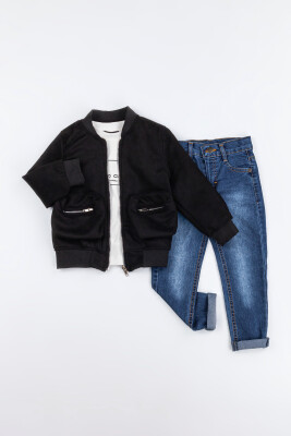 Toptan Erkek Çocuk 3'lü Ceket, Body ve Kot Pantolon Takım 2-5Y Gold Class 1010-2506 Siyah