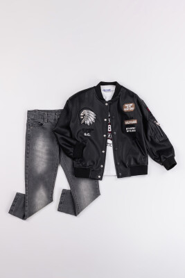 Toptan Erkek Çocuk 3'lü Ceket, Body ve Kot Pantolon Takım 2-5Y Gold Class 1010-2520 Siyah