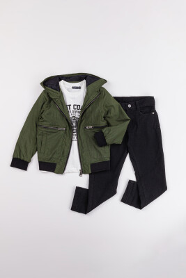 Toptan Erkek Çocuk 3'lü Ceket, Body ve Kot Pantolon Takımı 2-5Y Gold Class 1010-2558 Yeşil