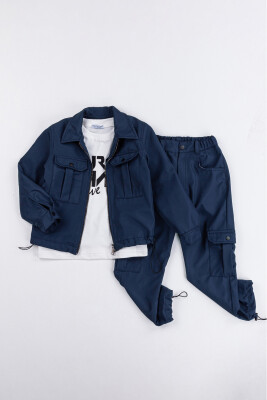 Toptan Erkek Çocuk 3'lü Ceket, Body ve Pantolon Takım 6-9Y Gold Class 1010-3569 İndigo