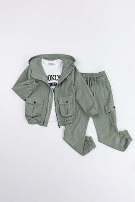 Toptan Erkek Çocuk 3'lü Ceket, Body ve Pantolon Takımı 2-5Y Gold Class 1010-2516 Yeşil