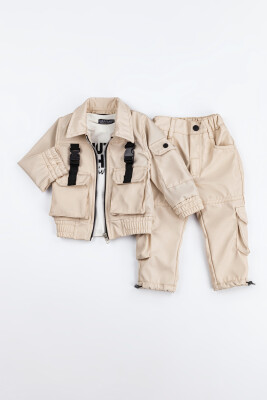 Toptan Erkek Çocuk 3'lü Ceket, Body ve Pantolon Takımı 2-5Y Gold Class 1010-2574 Ekru
