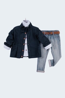Toptan Erkek Çocuk 3'lü Ceket, Gömlek ve Kot Pantolon Takımı 2-5Y Gold Class 1010-2201 Lacivert
