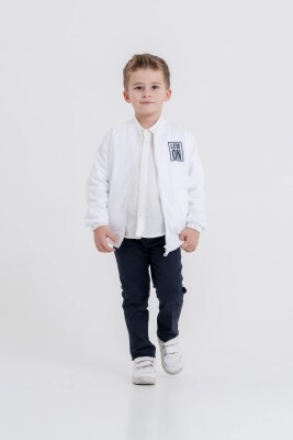 Toptan Erkek Çocuk 3'lü Ceket, Gömlek ve Pantolon Takım 8-12Y Lemon 1015-10100 Beyaz