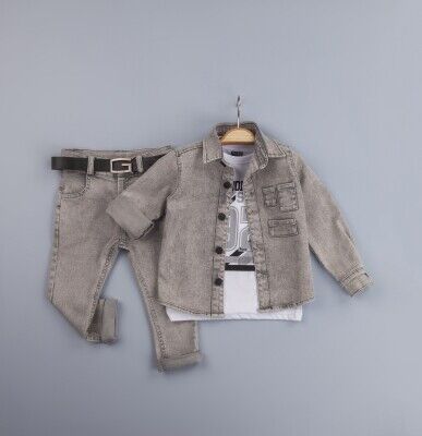 Toptan Erkek Çocuk 3'lü Ceket Kot Gömlek ve Kot Pantolon Takım 2-5Y Gold Class 1010-2240 - 1