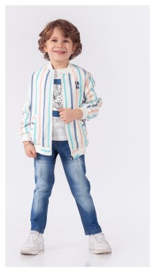 Toptan Erkek Çocuk 3'lü Ceket Kot Pantolon ve T-shirt Takım 1-4Y Lemon 1015-9904 - Lemon