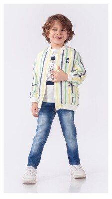 Toptan Erkek Çocuk 3'lü Ceket Kot Pantolon ve T-shirt Takım 1-4Y Lemon 1015-9904 - Lemon (1)