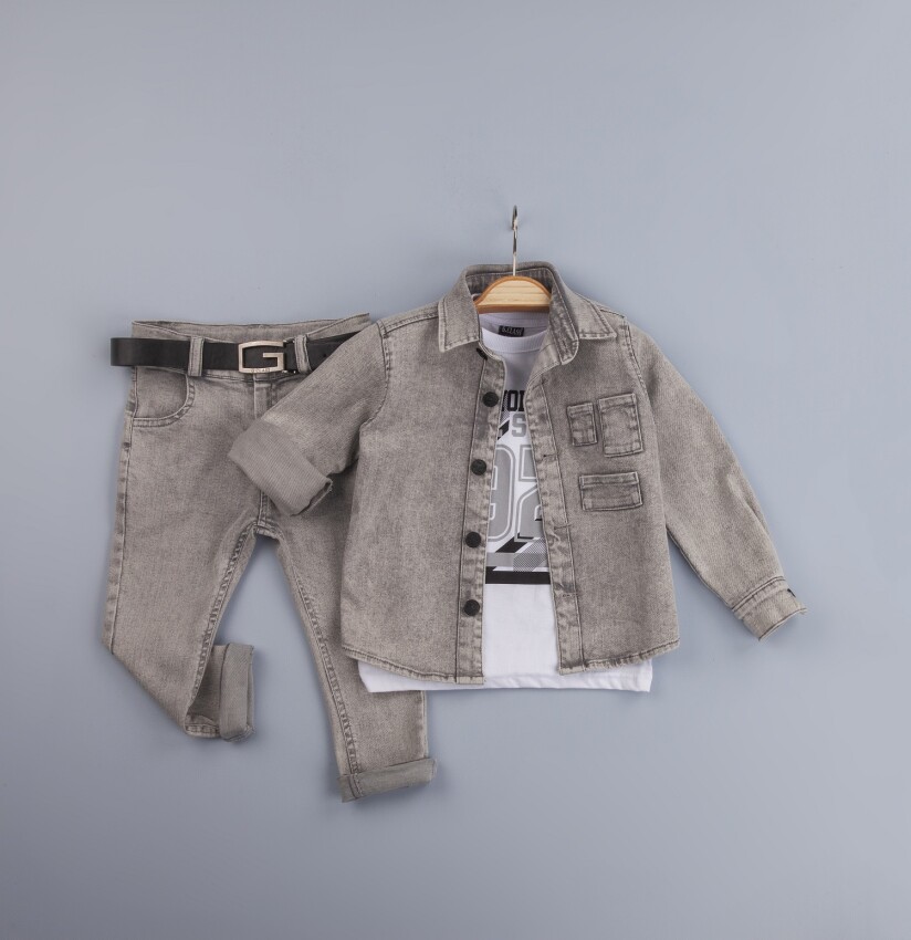 Toptan Erkek Çocuk 3'lü Ceket Tişört ve Kot Pantolon 6-9Y Gold Class 1010-3236 - 1