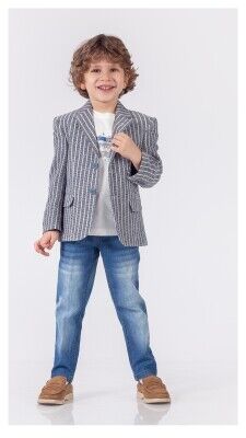 Toptan Erkek Çocuk 3'lü Ceket Tişört ve Kot Pantolon Takım 1-4Y Lemon 1015-9816 İndigo