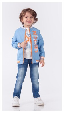Toptan Erkek Çocuk 3'lü Ceket Tişört ve Kot Pantolon Takım 1-4Y Lemon 1015-9918 Mavi