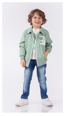 Toptan Erkek Çocuk 3'lü Ceket Tişört ve Kot Pantolon Takım 5-8Y Lemon 1015-9911 Yeşil