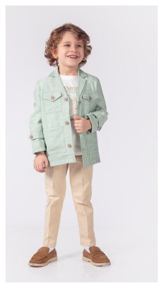 Toptan Erkek Çocuk 3'lü Ceket Tişört ve Pantalon Takım 5-8Y Lemon 1015-9887 - 2