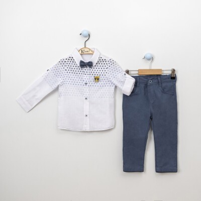 Toptan Erkek Çocuk 3'lü Gömlek Pantolon ve Papyon Takım 2-5Y Kumru Bebe 1075-3936 Beyaz