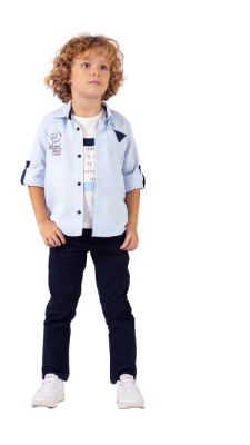 Toptan Erkek Çocuk 3'lü Gömlek Pantolon ve Tişört Takım 1-4Y Lemon 1015-9842 Mavi