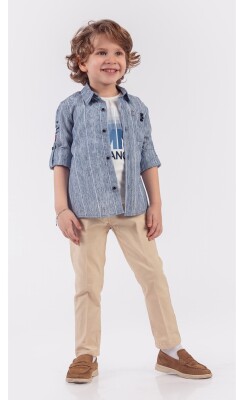 Toptan Erkek Çocuk 3'lü Gömlek Pantolon ve Tişört Takım 1-4Y Lemon 1015-9859 - 1