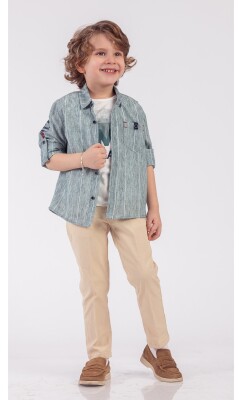 Toptan Erkek Çocuk 3'lü Gömlek Pantolon ve Tişört Takım 1-4Y Lemon 1015-9859 - 4