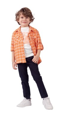 Toptan Erkek Çocuk 3'lü Gömlek Pantolon ve Tişört Takım 5-8Y Lemon 1015-9893 - 3