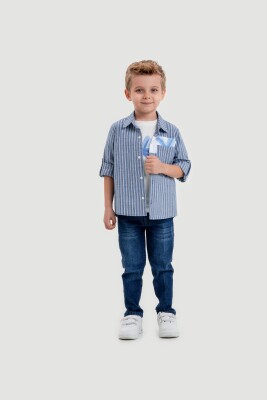 Toptan Erkek Çocuk 3'lü Gömlek, T-Shirt ve Kot Pantolon Takım 8-12Y Lemon 1015-10037 - 3