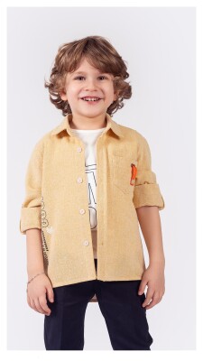 Toptan Erkek Çocuk 3'lü Gömlek T-shirt ve Pantolon Takım 5-8Y Lemon 1015-9847 - 1