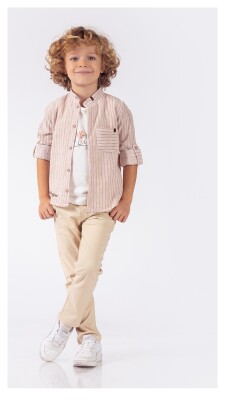 Toptan Erkek Çocuk 3'lü Gömlek Tişört ve Pantolon Takım 1-4Y Lemon 1015-9848 - 1