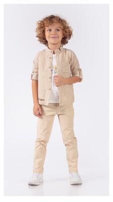 Toptan Erkek Çocuk 3'lü Gömlek Tişört ve Pantolon Takım 1-4Y Lemon 1015-9848 - 2