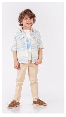 Toptan Erkek Çocuk 3'lü Gömlek Tişört ve Pantolon Takım 1-4Y Lemon 1015-9878 - Lemon