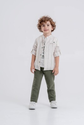 Toptan Erkek Çocuk 3'lü Gömlek, Tişört ve Pantolon Takım 3-7Y Lemon 1015-10028 - 1