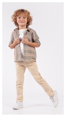Toptan Erkek Çocuk 3'lü Gömlek Tişört ve Pantolon Takım 5-8Y Lemon 1015-9873 - Lemon