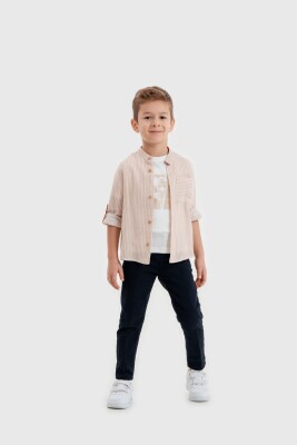Toptan Erkek Çocuk 3'lü Gömlek, Tişört ve Pantolon Takımı 3-7Y Lemon 1015-10032 - 2