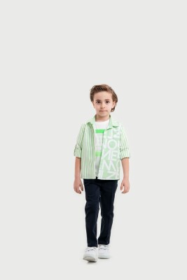 Toptan Erkek Çocuk 3'lü Gömlek, Tişört ve Pantolon Takımı 3-7Y Lemon 1015-10040 - 2
