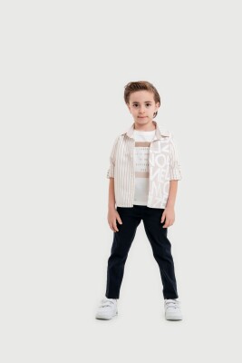 Toptan Erkek Çocuk 3'lü Gömlek, Tişört ve Pantolon Takımı 3-7Y Lemon 1015-10040 - 3