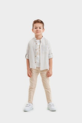 Toptan Erkek Çocuk 3'lü Gömlek, Tişört ve Pantolon Takımı 8-12Y Lemon 1015-10033 - 1