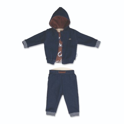 Toptan Erkek Çocuk 3'lü Kapüşonlu Ceket Tişört ve Pantolon Takım 1-4Y Wogi 1030-WG-1401 - Wogi