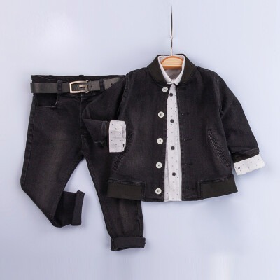 Toptan Erkek Çocuk 3'lü Kot Ceket Pantolon ve Gömlek Takım 6-9Y Gold Class 1010-3220 - 1