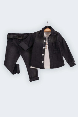 Toptan Erkek Çocuk 3'lü Kot Ceket, Pantolon ve Tişört Takımı 2-5Y Gold Class 1010-2256 Siyah