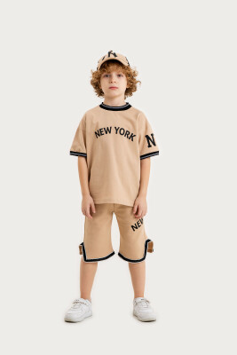 Toptan Erkek Çocuk 3'lü Tişört, Şapka ve Şort Takımı 2-5Y Gold Class 1010-2602 - 2