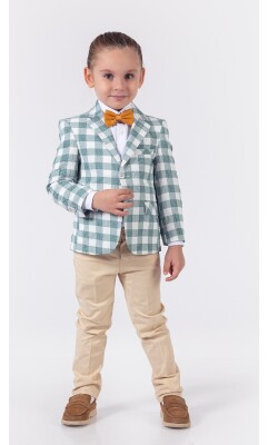 Toptan Erkek Çocuk 4'lü Gömlek Ceket Pantolon ve Papyon Takım 1-4Y Lemon 1015-9808 Yeşil