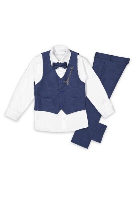 Toptan Erkek Çocuk 4'Lü Vest, Shirt, Pants And Papyon Takım 6-9Y Terry 1036-05589 Sax Mavisi