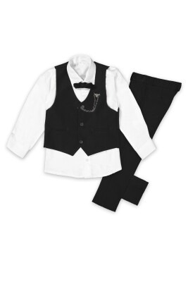 Toptan Erkek Çocuk 4'Lü Vest, Shirt, Pants And Papyon Takım 6-9Y Terry 1036-05589 Siyah