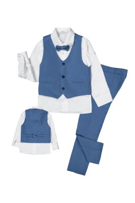 Toptan Erkek Çocuk 4'Lü Vest, Shirt, Pants And Papyon Takım 6-9Y Terry 1036-05589 İndigo