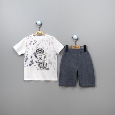 Toptan Erkek Çocuk Aslan Baskılı T-shirt ve Şort Takım Takım 2-5Y Kumru Bebe 1075-3879 - 1