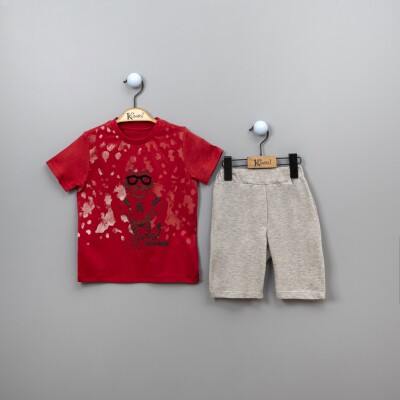 Toptan Erkek Çocuk Aslan Baskılı T-shirt ve Şort Takım Takım 2-5Y Kumru Bebe 1075-3879 Kırmızı