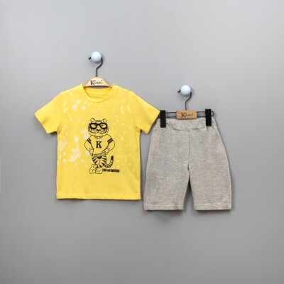 Toptan Erkek Çocuk Aslan Baskılı T-shirt ve Şort Takım Takım 2-5Y Kumru Bebe 1075-3879 - 6