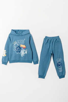 Toptan Erkek Çocuk Baskılı Kapüşonlu Sweatshirt ve Pantolon 6-9Y Tuffy 1099-0902 - Tuffy (1)