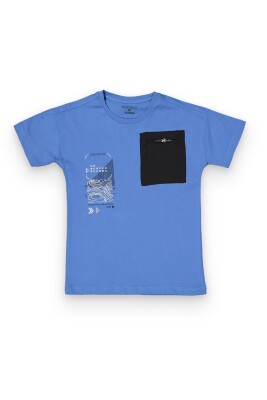 Toptan Erkek Çocuk Baskılı Tişört 6-9Y Divonette 1023-7776-3 Mavi